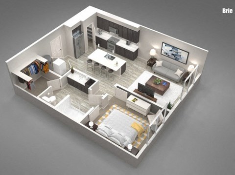 Floor plan for 1 bed, 1 bath, 813 sqft